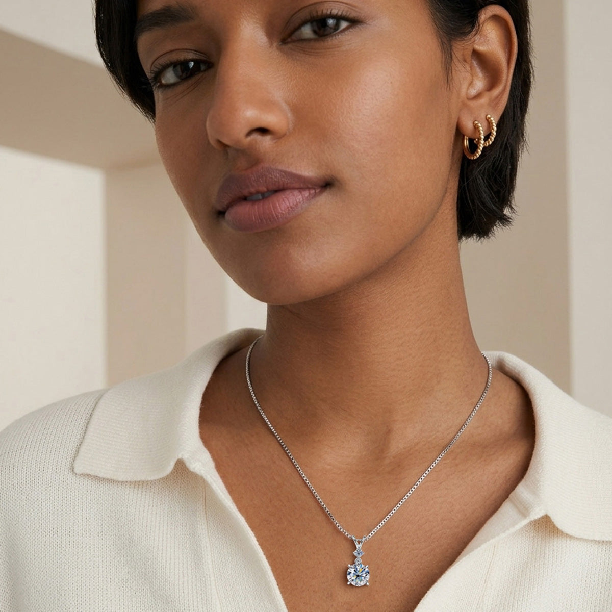 925 Sterling Silver Moissanite Pendant Necklace Dainty Sparkly Diamond-Cut Moissanite Jewelry Anniversary Gift  for Women