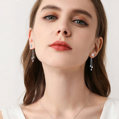Stellar Shooting Star Drops Earrings 925 Sterling Silver Pavé Moissanite For Women