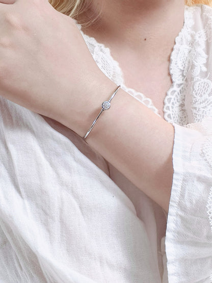 Minimalist Bezel-Set Moissanite Silver Bangle