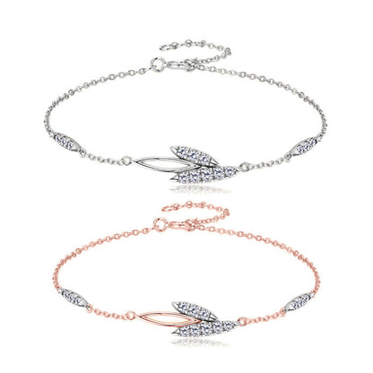 Sparkling Moissanite Willow Leaf Silver Bracelet