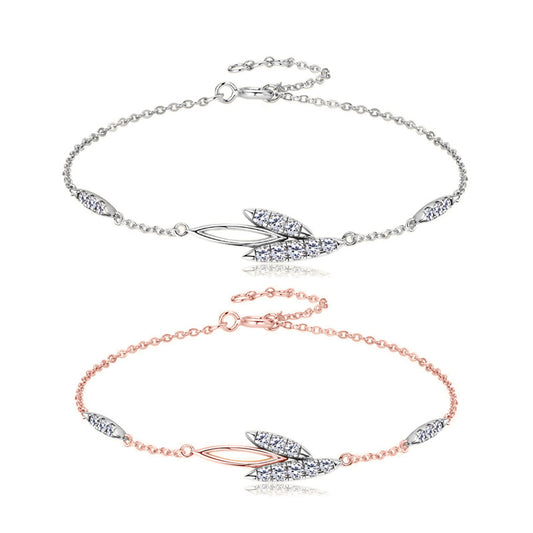 Sparkling Moissanite Willow Leaf Silver Bracelet