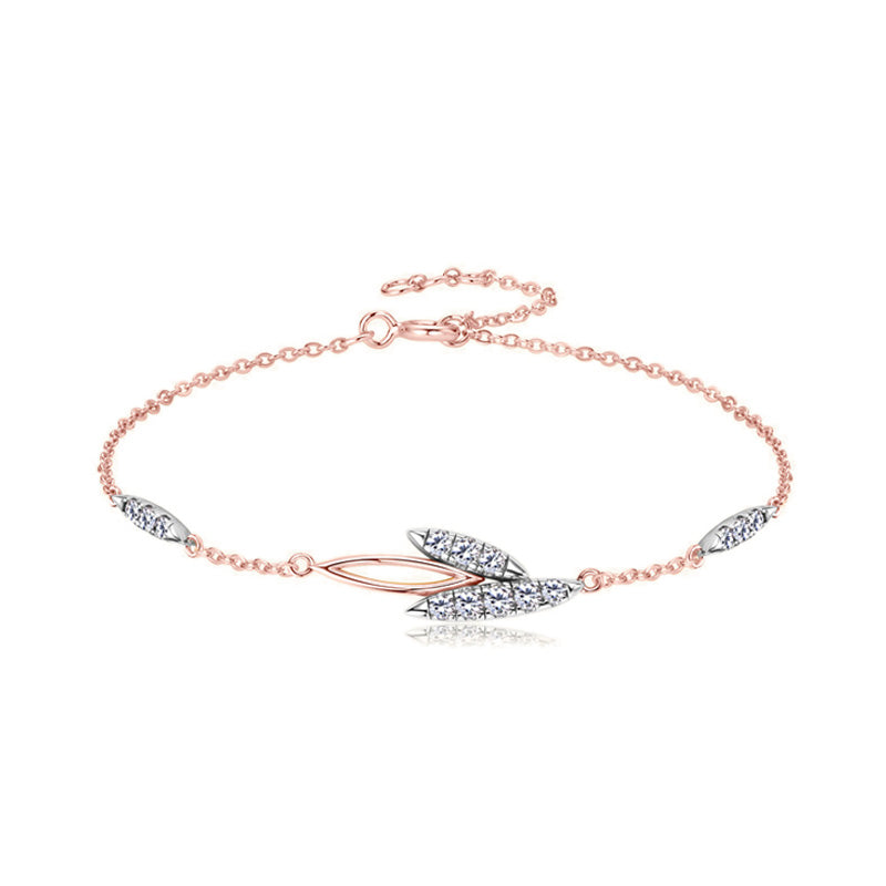 Sparkling Moissanite Willow Leaf Silver Bracelet