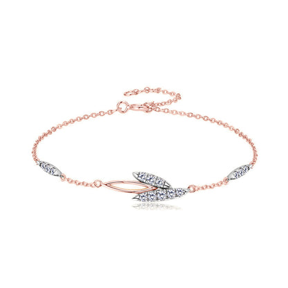 Sparkling Moissanite Willow Leaf Silver Bracelet