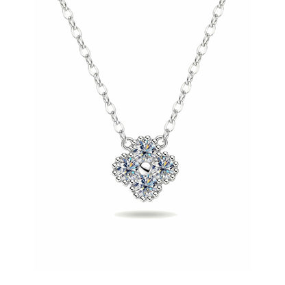 Four-Leaf Clover S925 Sterling Silver Moissanite Pendant Necklace