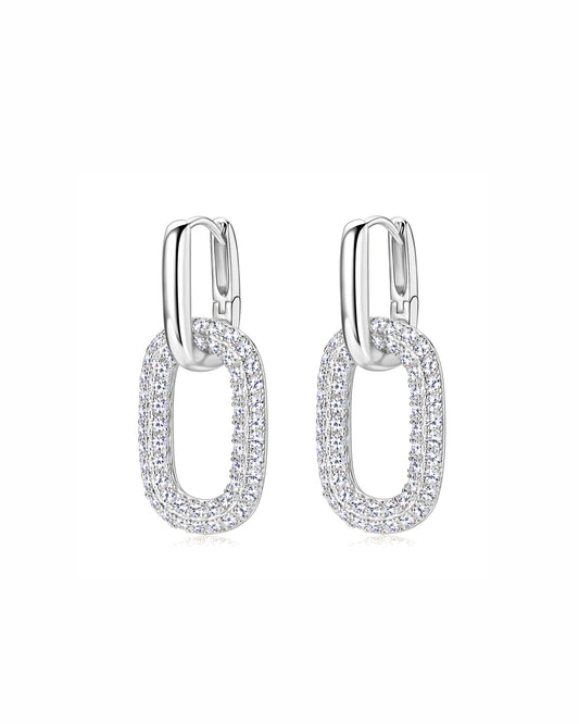 Radiant Oval Drop Pavé Moissanite Link Earrings 925 Sterling Silver Hand-set Moissanite