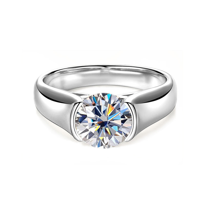 Half-Bezel Moissanite Solitaire Ring in 925 Sterling Silver