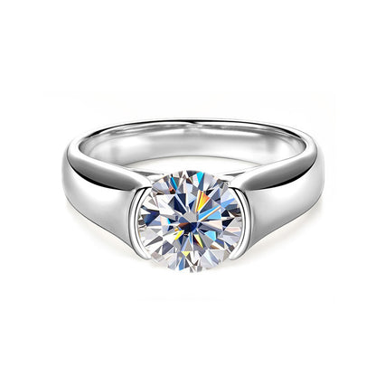 Half-Bezel Moissanite Solitaire Ring in 925 Sterling Silver