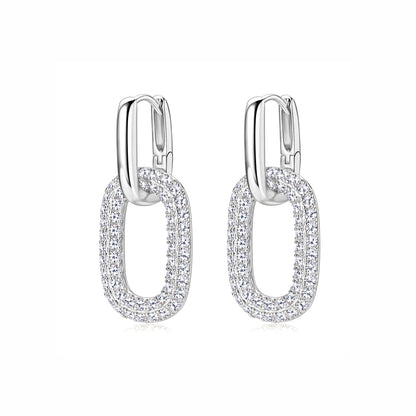 Radiant Oval Drop Pavé Moissanite Link Earrings 925 Sterling Silver Hand-set Moissanite