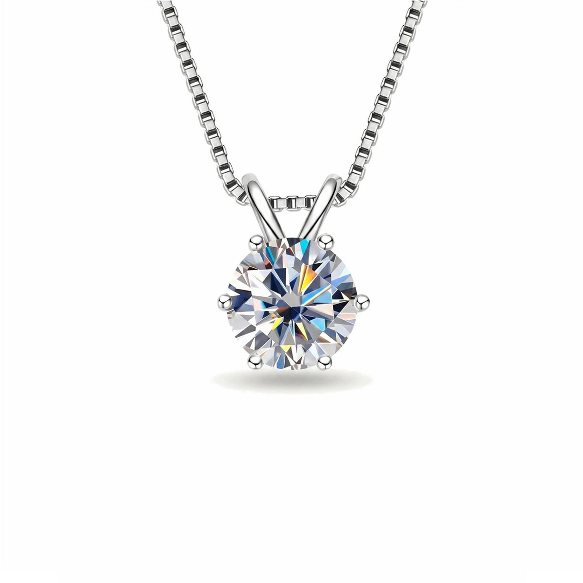Classic Six-Prong Moissanite Solitaire Necklace - S925 Sterling Silver Brilliant Cut Pendant for Women
