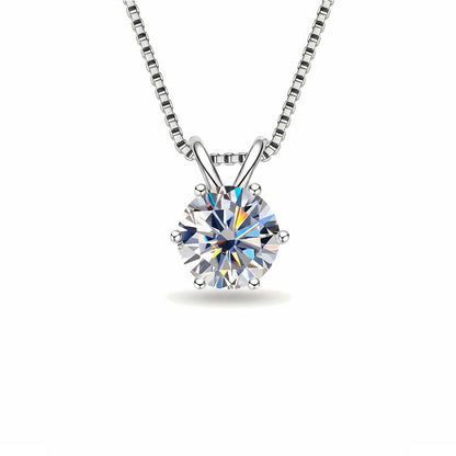 Classic Six-Prong Moissanite Solitaire Necklace - S925 Sterling Silver Brilliant Cut Pendant for Women