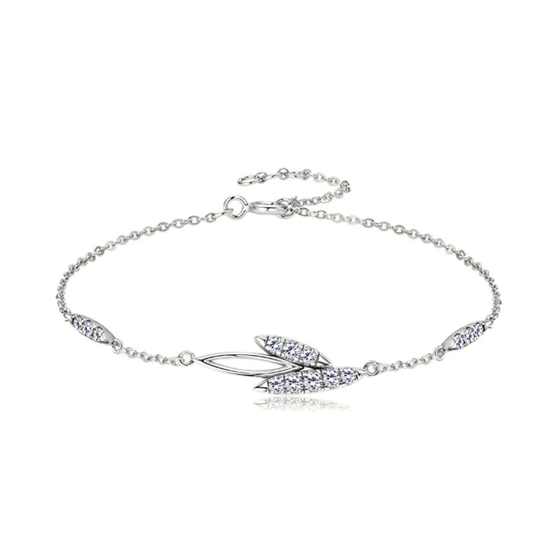 Sparkling Moissanite Willow Leaf Silver Bracelet
