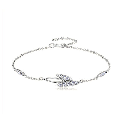Sparkling Moissanite Willow Leaf Silver Bracelet