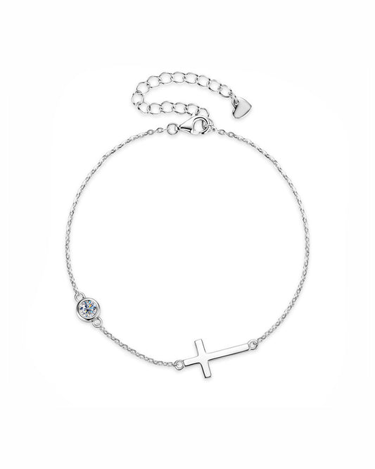 Delicate Cross Moissanite Chain Bracelet 925 Sterling Silver Jewelry
