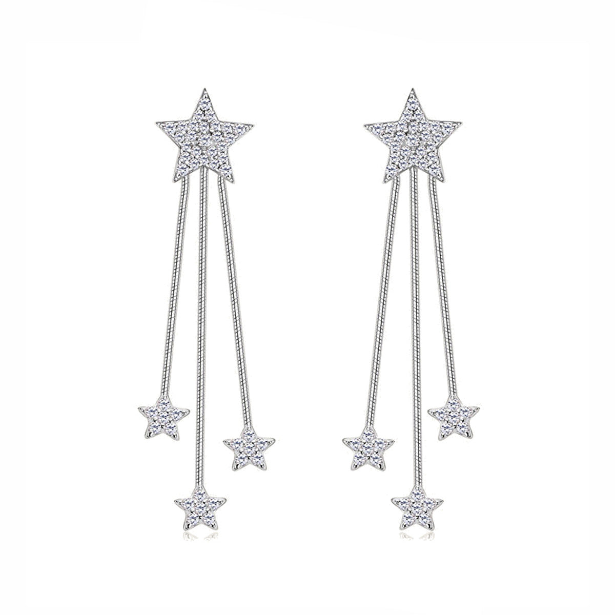 Stellar Shooting Star Drops Earrings 925 Sterling Silver Pavé Moissanite For Women