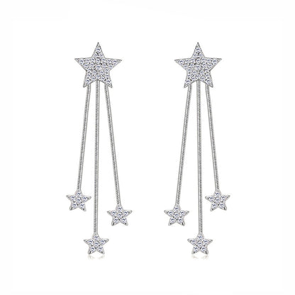 Stellar Shooting Star Drops Earrings 925 Sterling Silver Pavé Moissanite For Women