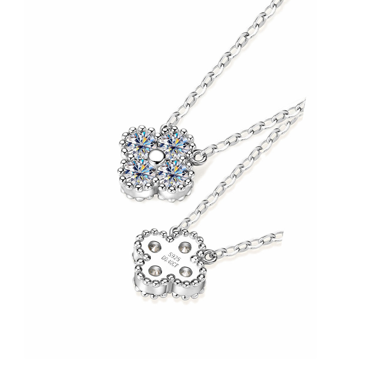 Four-Leaf Clover S925 Sterling Silver Moissanite Pendant Necklace
