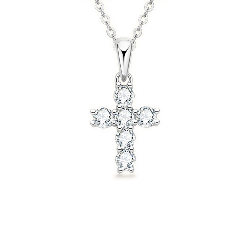 Moissanite Cross Pendant Silver Necklace D VVS1