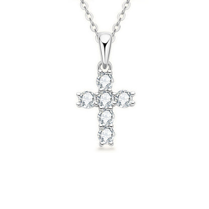 Moissanite Cross Pendant Silver Necklace D VVS1