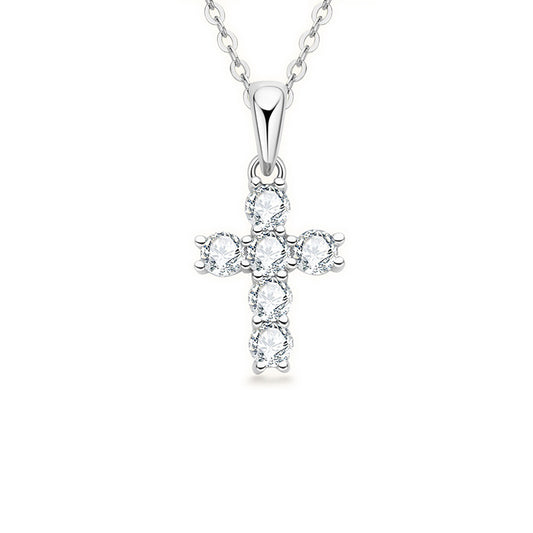 Moissanite Cross Pendant Silver Necklace D VVS1