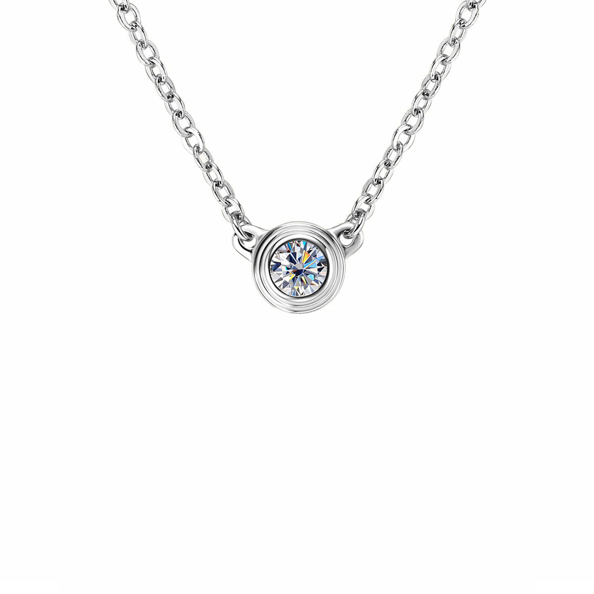 Timeless Round Solitaire Moissanite Necklace - S925 Sterling Silver Minimalist Daily Essential Fine Jewelry
