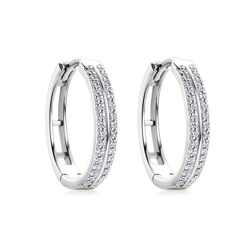 Classic Double Row Moissanite Hoop Silver Earrings
