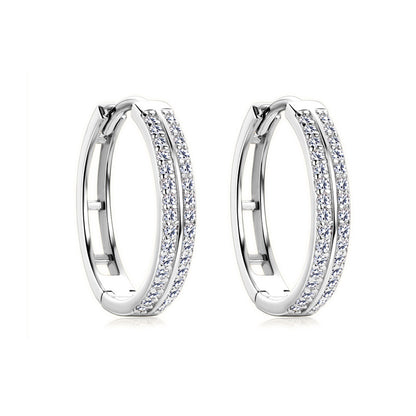 Classic Double Row Moissanite Hoop Silver Earrings