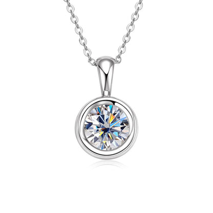 Minimalist Round Bezel Moissanite Solitaire Pendant Silver Necklace