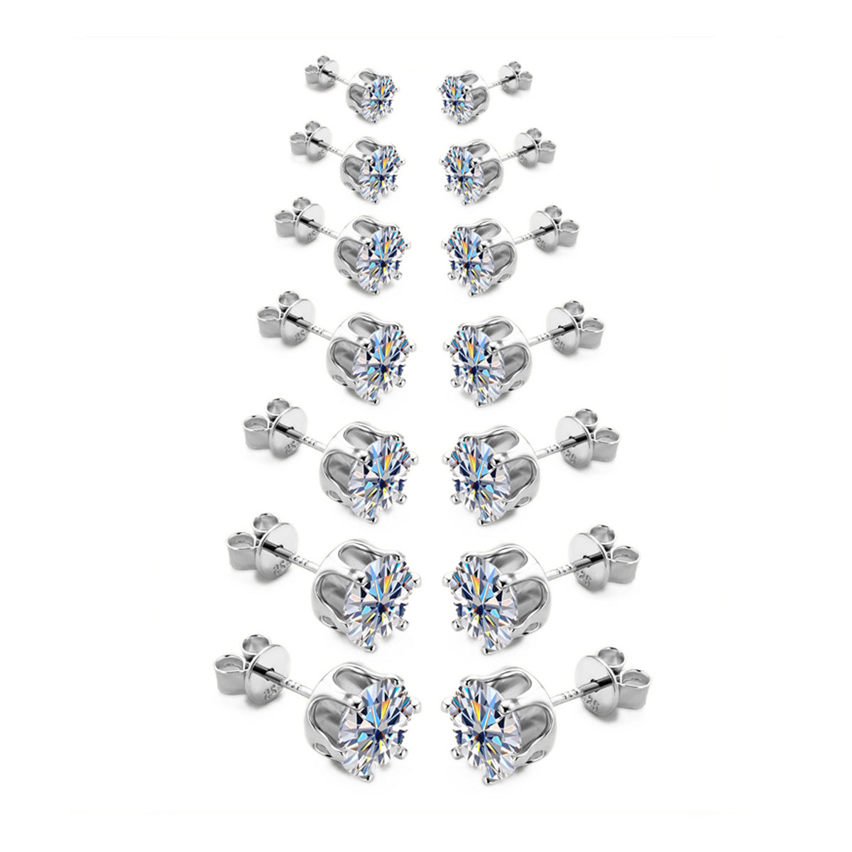 Minimalist 6-Prong Moissanite Studs - Sleek S925 Silver Everyday Fine Jewelry