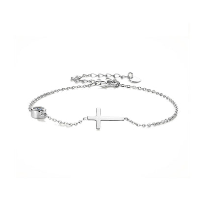 Delicate Cross Moissanite Chain Bracelet 925 Sterling Silver Jewelry