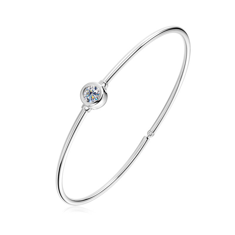 Minimalist Bezel-Set Moissanite Silver Bangle