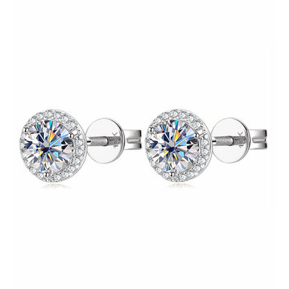 Classic Pave Halo Moissanite Stud Earrings - Minimalist 10K Gold Elegant Fine Jewelry | GRA Certified