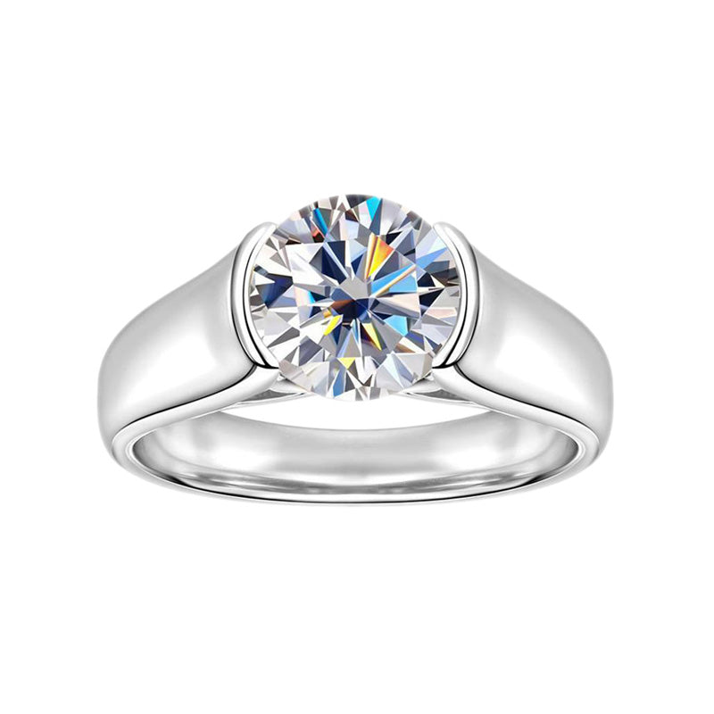 Half-Bezel Moissanite Solitaire Ring in 925 Sterling Silver
