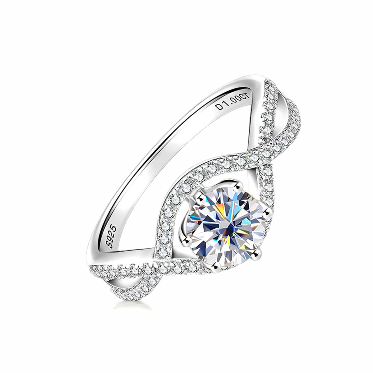 Classic 1-Carat Six-Prong Moissanite Engagement Ring - S925 Sterling Silver Twisted Band for Women