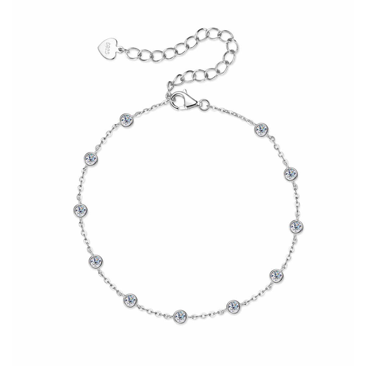 Classic Bezel-Set Moissanite Bracelet - S925 Sterling Silver Minimalist Jewelry