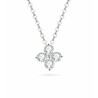 S925 Sterling Silver Four-Leaf Clover Pendant Necklace for Women Sparkly Moissanite Stone