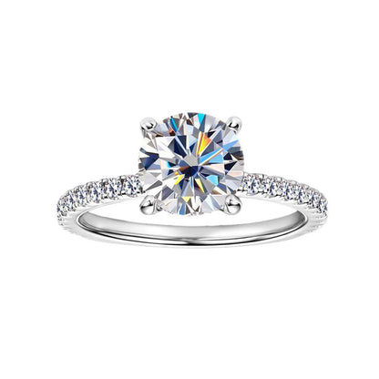 Hidden Halo Moissanite Ring with Pavé Band in 925 Sterling Silver
