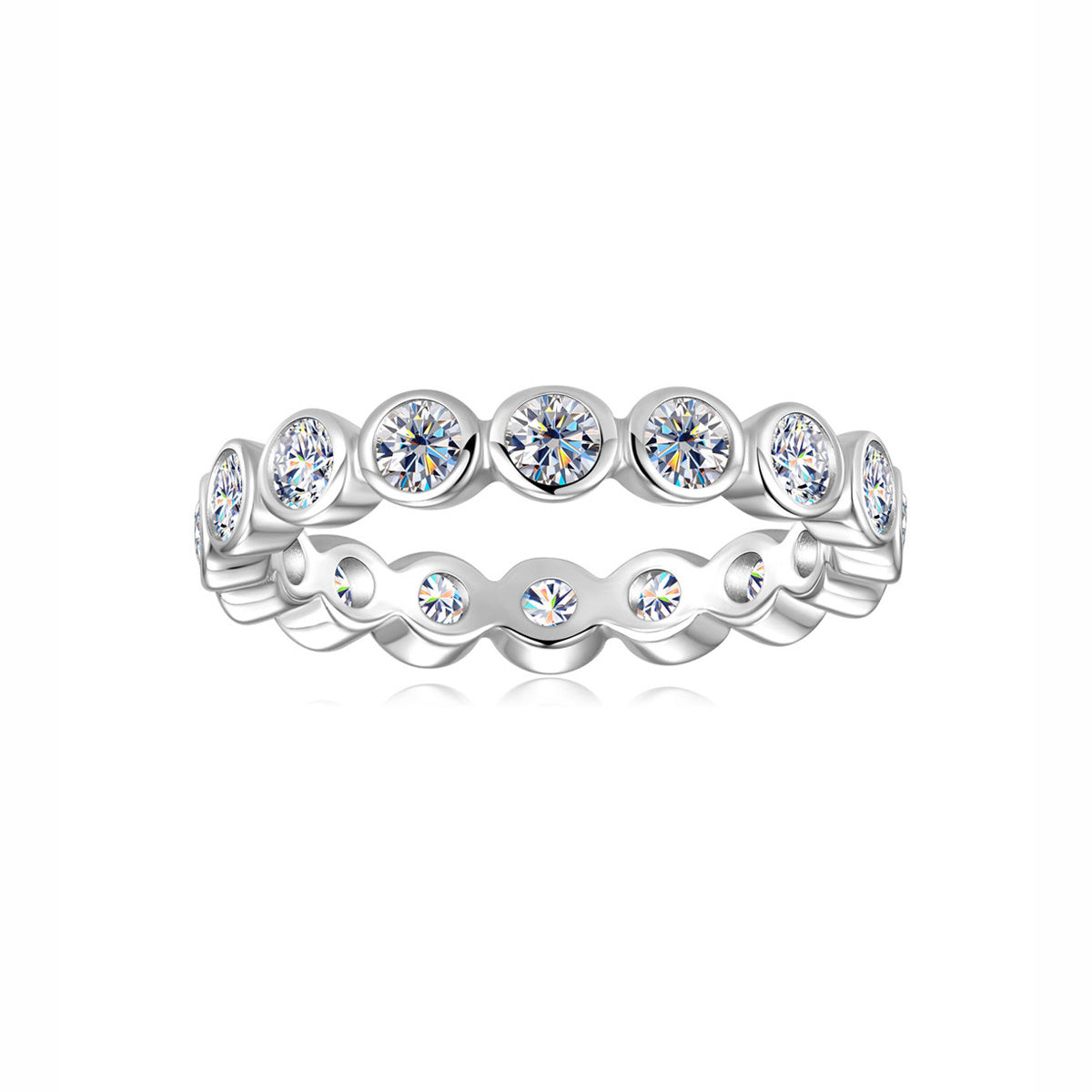 Minimalist Bubble Stackable Band Bezel Sterling Silver Ring | Hand-set Moissanite