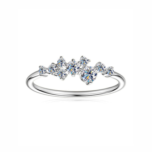 Unique Starry Sky Moissanite Cluster Ring - S925 Sterling Silver Niche Design Fine Jewelry for Women