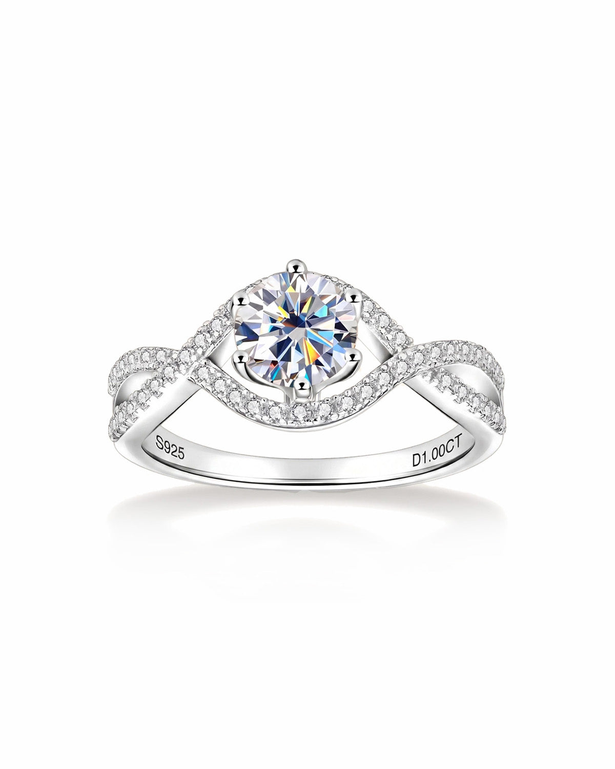 Classic 1-Carat Six-Prong Moissanite Engagement Ring - S925 Sterling Silver Twisted Band for Women