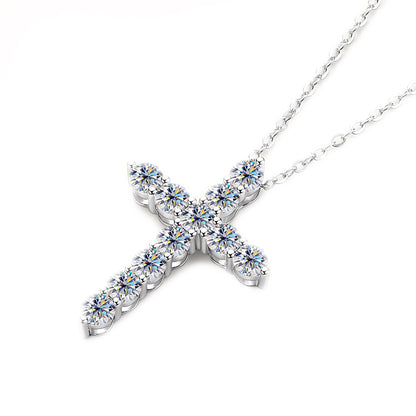 Moissanite 925 Sterling Silver Cross Pendant  Necklace