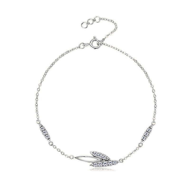 Sparkling Moissanite Willow Leaf Silver Bracelet