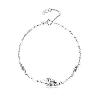Sparkling Moissanite Willow Leaf Silver Bracelet