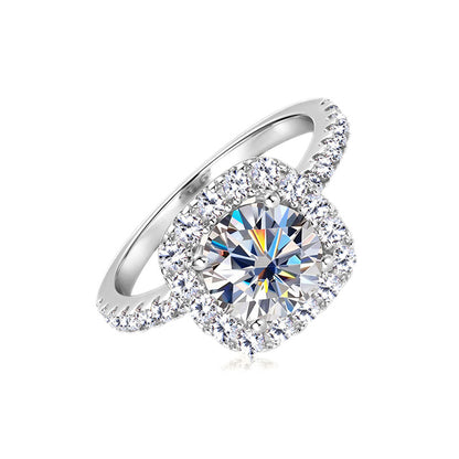 Cushion Halo Moissanite Ring with Pavé Band in 925 Sterling Silver