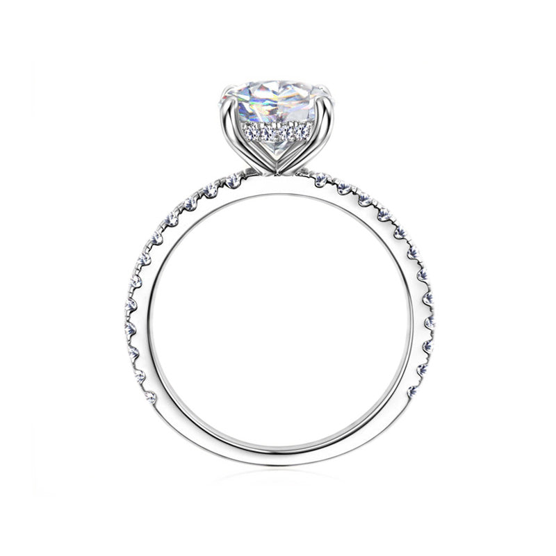 Hidden Halo Moissanite Ring with Pavé Band in 925 Sterling Silver