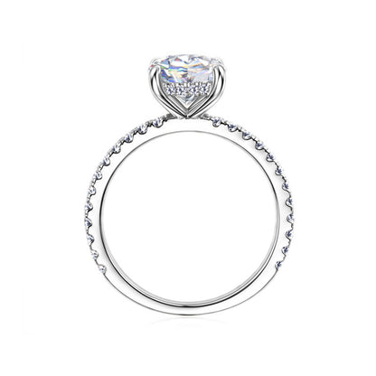Hidden Halo Moissanite Ring with Pavé Band in 925 Sterling Silver