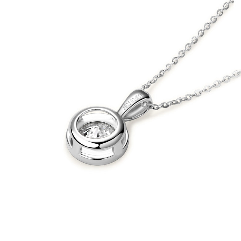 Minimalist Round Bezel Moissanite Solitaire Pendant Silver Necklace