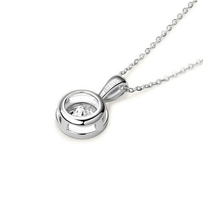 Minimalist Round Bezel Moissanite Solitaire Pendant Silver Necklace