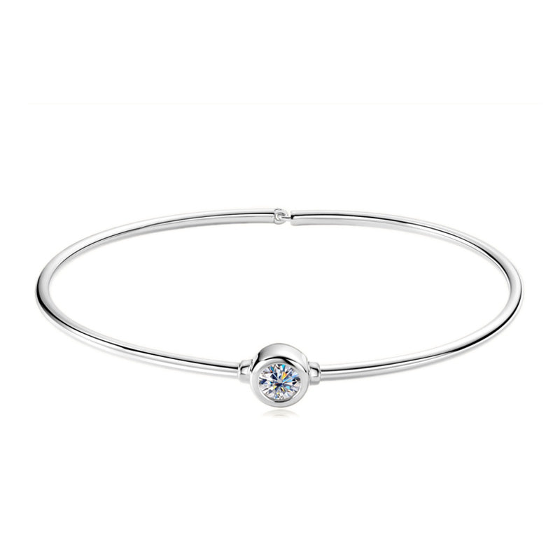 Minimalist Bezel-Set Moissanite Silver Bangle