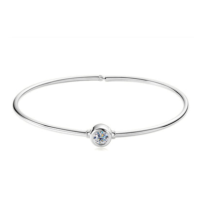 Minimalist Bezel-Set Moissanite Silver Bangle