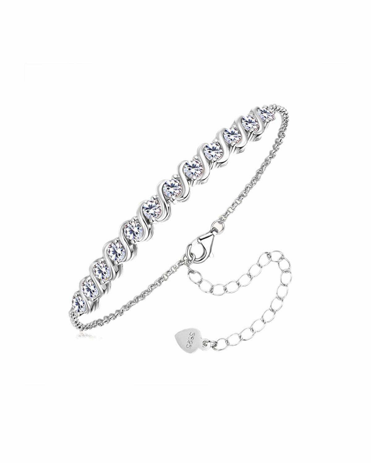 Sleek Rectangular Link Moissanite Bracelet - Polished 925 Silver Fine Jewelry